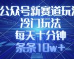 公众号新赛道玩法，冷门玩法，每天十分钟，条条10w+