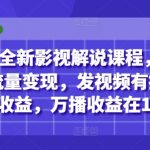 2025全新影视解说课程，影视解说流量变现，发视频有播放量就有收益，万播收益在10-20