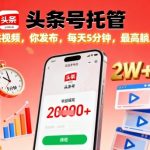 【头条号托管】我提供视频，你发布，每天5分钟，最高躺入2W+【揭秘】