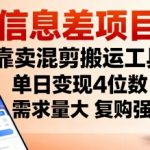 信息差项目，靠卖混剪搬运工具，单日变现4位数，需求量大，复购强，操作简单，几分钟一条视频