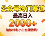 公众号冷门赛道，最高日入1k+，这波红利小白也能捡钱！