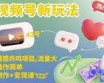 视频号新玩法，情感共鸣项目，流量大，操作简单，制作+变现课