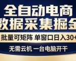 独家电商数据全自动采集项目，批量可矩阵，单窗口轻松日入3张+【揭秘】