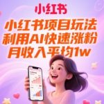 小红书项目玩法，利用AI快速涨粉，月收入平均1w+