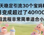 每天稳定引流30个宝妈粉当月变成超过了1W+项目流程非常简单适合小白 每天稳定引流30个宝妈粉当月变成超过了1W+项目流程非常简单适合小白