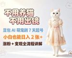 不用养猫不用出镜，豆包AI萌宠剧7天起号，小白也能日入2张+，涨粉+变现全流程讲解